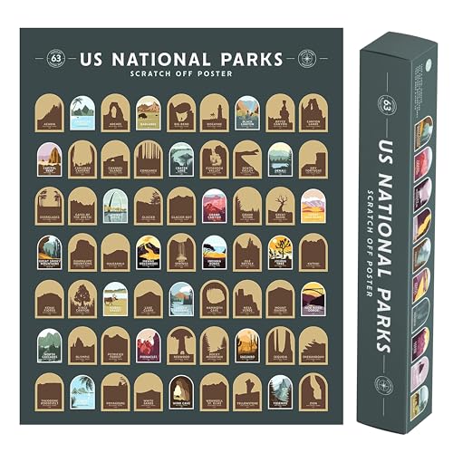 Enno Vatti US National Parks Scratch Off Poster - Map of 63 National Parks of the United States - Travel Bucket List - Gift for Travelers - Road Trip Adventure Checklist - Pop Chart - 16" x 20"