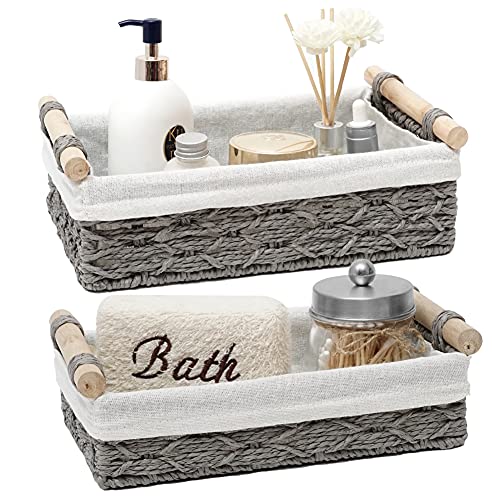 DUOER Storage Basket Wicker Baskets for Organizing Storage Bins for Countertop Toilet Paper Storage Basket for Toilet Tank Top (Set of 2,Grey)