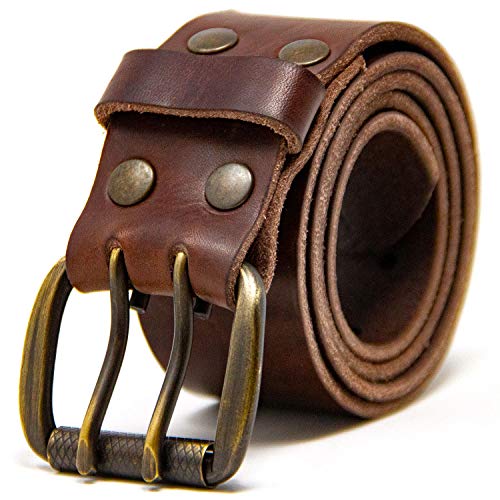 Logical Leather Men's Work Belt - Heavy Duty Genuine Full Grain Leather Double Prong Belts - Brown 38