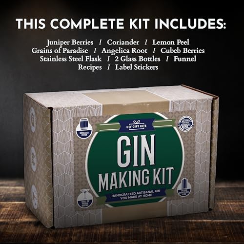 DIY Gift Kits Real Gin Making Kit | 6 Botanicals & Spices, Stainless Steel Flask, Funnel & More | Handcrafted Artisanal Gin | Mixology Set For Bartender & Adults | Gift for Men & Women