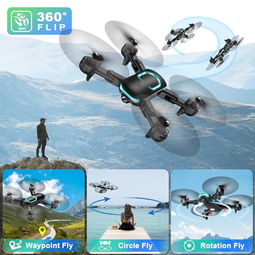 REDRIE Drone with Camera - Foldable Drone for Kids Adults with 1080P FPV Camera, Upgrade Altitude Hold, Gestures Selfie, Waypoint Fly, Headless Mode, 3D Flip, One Key Start, 3 Speed Mode, Circle Fly, 2 Batteries