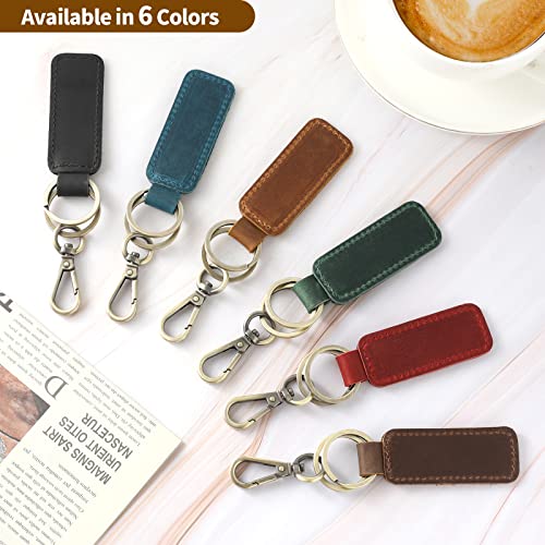 Jack&Chris Genuine Leather Car Keychain, Universal Key Fob Keychain, Leather Key Chain Holder for Men and Women, 2 Keyrings and Carabiner Clip, JC306-Brown