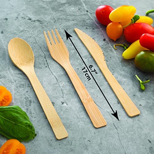 2ZEBRAZ 100% Bamboo Cutlery Set of 100 pc - 50 Forks, 25 Knives, 25 Spoons, Smooth Reusable Bamboo Silverware, Compostable and Durable Disposable Utensils, Eco-Friendly Flatware in Premium Box