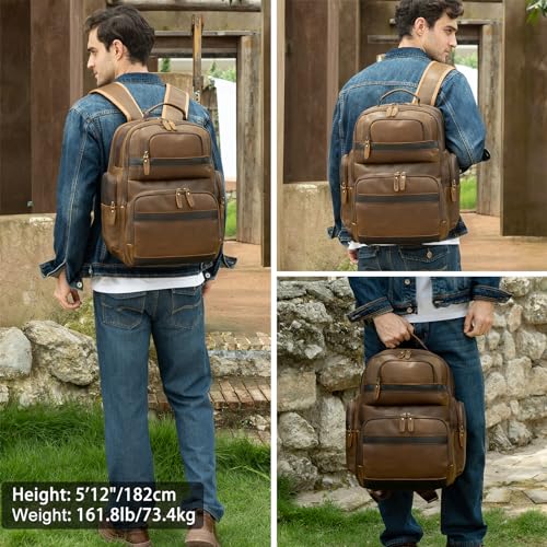 TIDING Men's Vintage Leather Backpack 15.6" Laptop Bag Large Capacity Business Travel Hiking Shoulder Daypacks