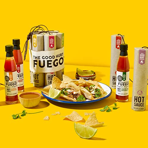 The Good Hurt Fuego: A Hot Sauce Gift Set for Hot Sauce Lover’s, Sampler Pack of 7 Different Hot Sauces Inspired by Exotic Flavors and Peppers from Around the World