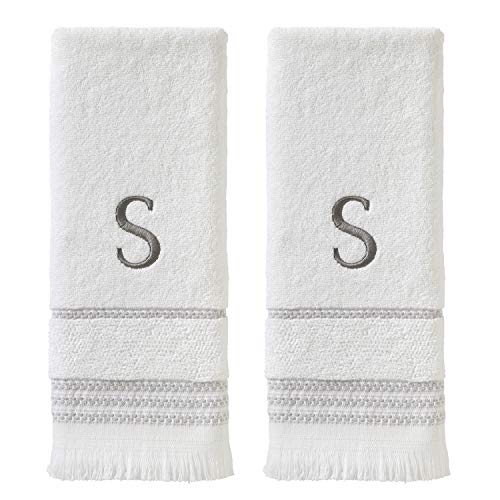 SKL Home Casual Monogram Hand Towel Set, S, 16x26, White 2 Count