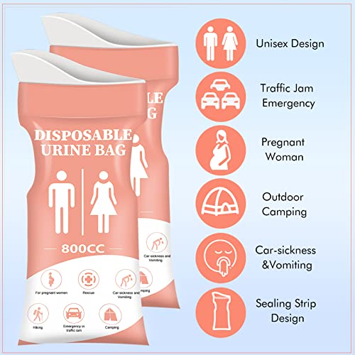 DIBBATU Disposable Urinal Bag,12 PCS 800ML Emergency Urine Bag, Unisex Urinal Bag, Portable Camping Pee Bag, Travel Urine Bags Vomit Bag for Traffic Jams, Camping, Hiking, Pregnant, Patient, Kid