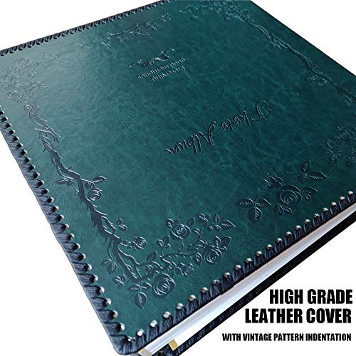 Totocan Photo Album Self Adhesive Pages, 80 Pages Huge Magnetic Self-Stick Picture Album with Leather Vintage Inspired Cover, DIY Albums Holds 3X5, 4X6, 5X7, 6X8, 8X10, 10X12 Photos (Darkgreen)