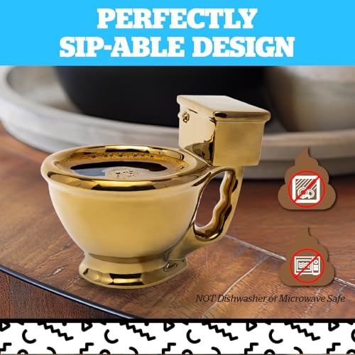 BigMouth Inc Golden Toilet Mug - Funny Coffee Cup for Men, Women - Novelty Toilet Bowl Mug - Hilarious Gag Gift - Ceramic Bathroom Mug - 12 Oz