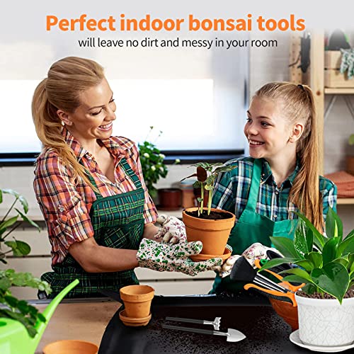 Bonsai Tools Set, 20 Pcs Gardening Succulent Tree Indoor Beginner Tool Kit, Include 262 Feet Bonsai Wire, 29.5"x29.5" Plant Repotting Mat, Leather Bag, Bonsai Scissors, Pruning Shears, Gifts for Women