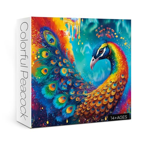 Peacock Puzzle 1000 Piece Puzzle for Adults, Colorful Peafowl Jigsaw Puzzles Beautiful Bird Art Puzzle, Funny Rainbow Animal Puzzle As Home Decor