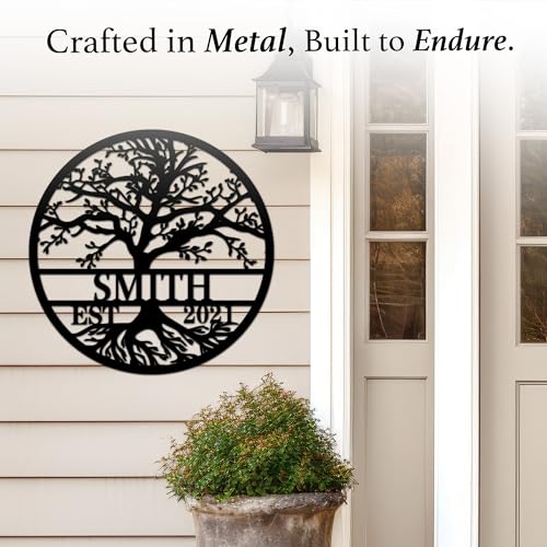 Last Name Signs for Home - Custom Family Name Sign & Personalized Metal Name Sign - Monogram Sign for Indoor or Outdoor Home & Wall Decor, Cabin - Housewarming & Wedding Gifts