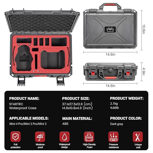 STARTRC Dual Layer Hard Case for DJI Mini 4 Pro Waterproof Pressure Resistant Carrying Case for DJI Mini 4 Pro/Mini 3 pro/Mini 3 Accessories - Fits For DJI RC 2/RC-N2 Controller,Battery Charger Hub