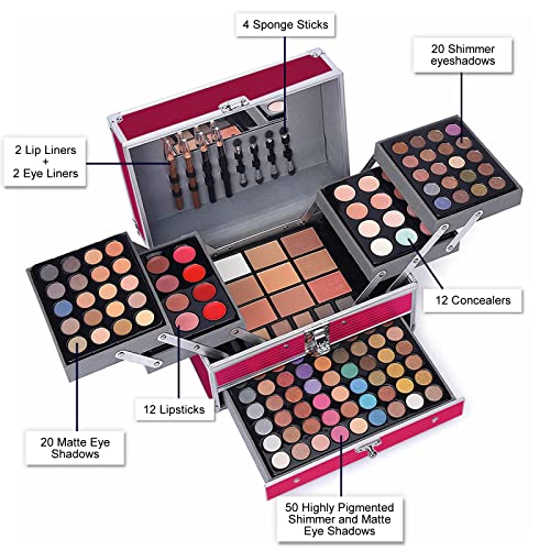 132 Color All In One Makeup Kit,Professional Makeup Case,Makeup Set for Teen Girls,Makeup Palette,Multicolor Eyeshadow Kit (006N1-Pink)