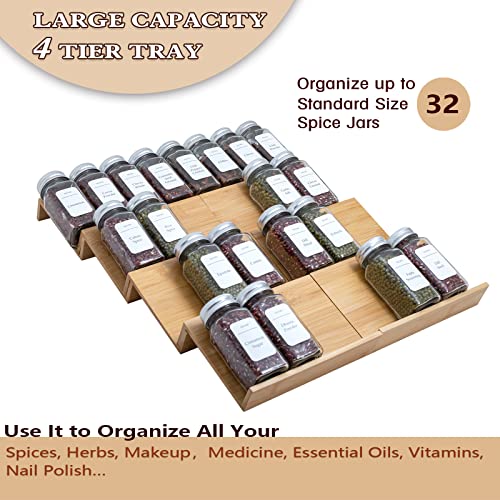 Angimio Bamboo Spice Rack Drawer Organizer - 8 Pieces Set- 7" Wide Per Piece - Combine Pieces Into 14" Wide Rack (7" or 14")