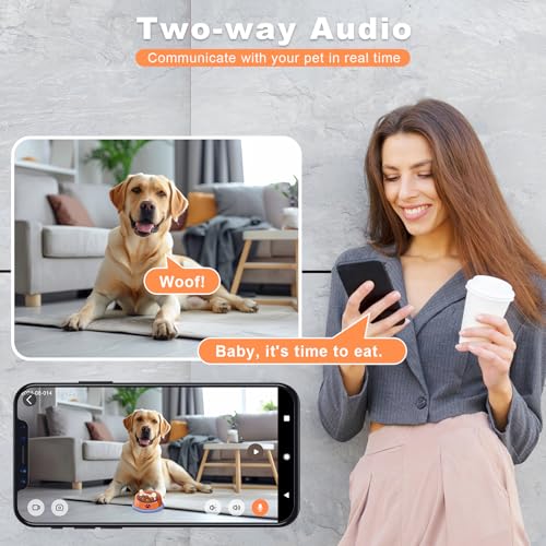 Fexfor 2K Pet Camera Security Dogs Camera, On-Device AI Tracking and Pet Monitoring, 360° View, with Treat Dispenser, Local Storage, 2-Way Audio, Phone App, Motion Alert