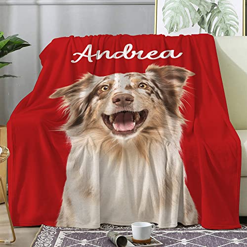 Personalized Dog Portrait Blanket - Custom Blankets Gifts from Pet Dog with Photos & Name - Customized Picture Flannel Fleece Blanket - Gifts for Pet Animal Women Men Dog Lovers Memorial Gift