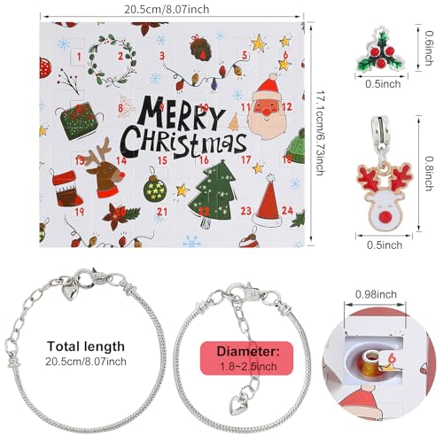 24PCS Christmas Advent Calendar 2024 Girls Bracelet Christmas Countdown Calendar DIY Bracelets Ornament Christmas Vacation Advent Calendar Christmas Gift Set for Girls Boys Kids Women