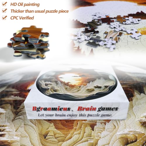 Bgraamiens Puzzle-Dawn- 3D Visual Dawn Inside a Cave 1000 Pieces Round Puzzle for Adult,Unique Puzzle Autostereoscopy Puzzle Hard Challenge Puzzle for Adult