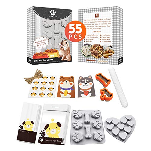 YIGWANG 55 Pcs Dog Treat Maker, Make Your Own Dog Treats Kit for Kids, Including 2 Dog Treat Cookie Cutters and Mold, 2 Dog Treat Recipes Book, 24 Dog Treat Bags, etc.