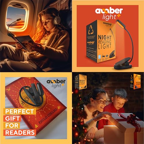 Amber Book Light for Nighttime Reading - Blue Light Blocking, Rechargeable LED Kindle Light