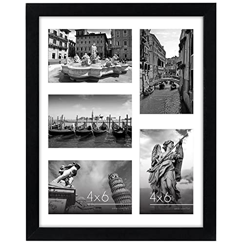 Americanflat 11x14 Collage Picture Frame with Shatter-Resistant Glass - Fits Five 4x6 Photos or One 11x14 Picture - Gallery Frame Set - Signature Collection - Photo Frame for Wall Display - Black