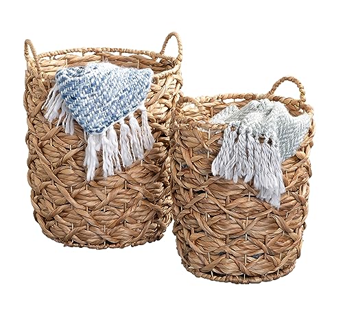 Honey-Can-Do Set of 2 Round Decorative Wicker Baskets with Handles for Storage, Natural STO-09848 Natural