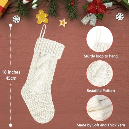 Kunyida Pack 2,18" Unique Ivory White Knit Christmas Stockings