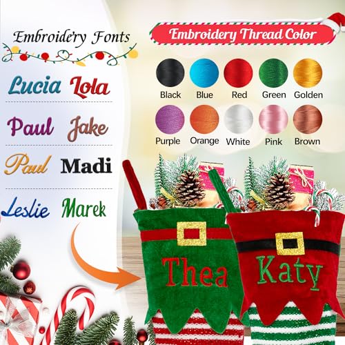 VRFASHION Elf Personalized Christmas Stockings, Custom Embroidered Name Family Xmas Stockings, Large Elf Xmas Stocking with Name, Christmas Tree Family Fireplace Hanging Stocking Decorations 1 Pcs