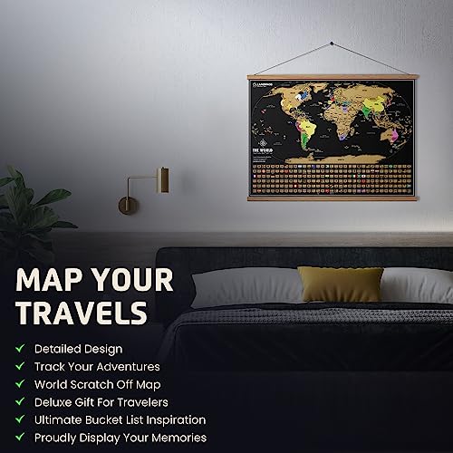 Landmass Deluxe 17x24 Scratch Off World Map Poster - Vibrant Gold Foil Travel Tracker with Flags, Detailed Cartography, US State Outlines, Colorful Wall Art - Ideal Gift for Travelers & Geography Enthusiasts - Scratch Off Map Of The World