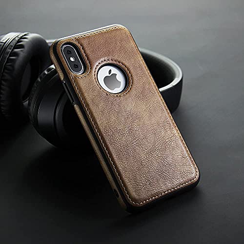 USLOGAN Vegan Leather Phone Case for iPhone Xs Max Luxury Elegant Vintage Slim Phone Cover 6.5 inch (Brown)