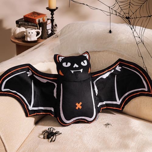 Ashler Bat Pillows for Happy Halloween, Black Bat Shaped Throw Pillow, Cute Stylable Bat Halloween Pillow for Room Decorative, 15.5x37 inches Cushion