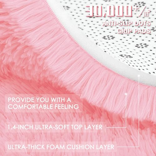 OLANLY Pink Round Rugs for Bedroom - Machine Washable, 4x4 Feet Circle Area Rugs for Living Room, Soft and Fluffy Shaggy Carpet for Teen Girls and Boys, Dorms, Nursery Rooms, Home Decor Aesthetic