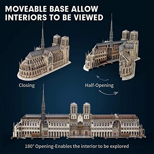 CubicFun 3D Puzzle for Adults Moveable Notre Dame de Paris Church Model Kits Large Challenge French Cathedral Brain Teaser Architecture Building, 293 Pieces Christmas Decorations