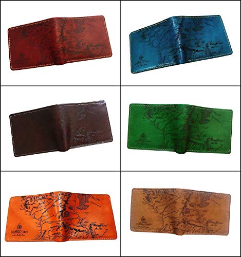 Unik4art - Vintage map genuine leather men wallet, middle earth LOTR map bifold anniversary leather gift for him