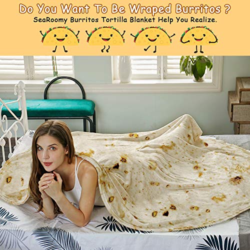 SeaRoomy Burritos Tortilla Blanket, Tortilla Wrap Blanket, Novelty Funny Tortilla Round Blanket Giant Tortilla Round Soft Blanket (Beige, 47 inches)