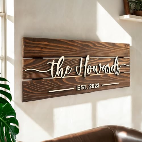 Wooden Name Sign Personalized and Custom, Solid Rustic Wood, Wedding Gifts for Couples, Home, Office, Family Last Name Established Signs, Est. Date Sign 23x10"