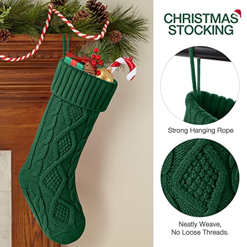 Hommtina Christmas Stockings, Personalized Christmas Stockings 18 Inches Large Size Cable Knitted Stocking Gifts (3pcs White&Red&Green)