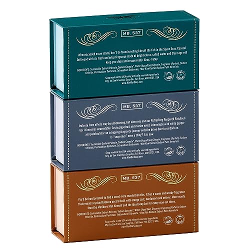 San Francisco Soap Company Man Bar 3-Piece Gift Set featuring all new scents: Coastal Driftwood, Peppered Patchouli, and Spiced Tobacco - GREAT GIFT - No Harmful Chemicals - Good for All Skin Types