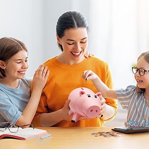 Piggy Bank, Cute Plastic Coin Bank for Boys and Girls, Unbreakable Pig Money Bank for Kids Gift (Pink)