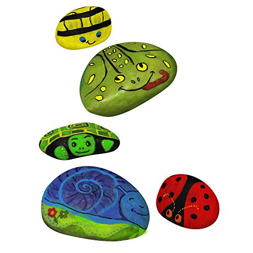 Creative Roots Paint Your Own Rock Pets by Horizon Group USA, 6 Colors, Paint Brush, Wiggly Eyes and Glue Included, Multicolor