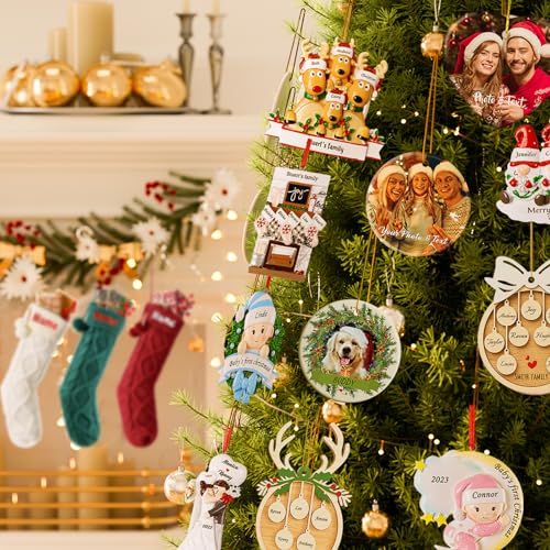 Bemaystar Personalized Christmas Ornaments 2023 - Custom Family of 2,3,4,5,6,7,8 Deer Christmas Ornaments for christmas trees, Christmas Decorations, Xmas Gifts for Mom Dad Family Kids - Family of 4