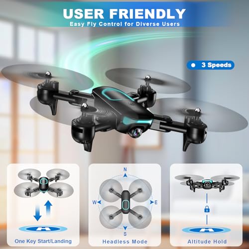 REDRIE Drone with Camera - Foldable Drone for Kids Adults with 1080P FPV Camera, Upgrade Altitude Hold, Gestures Selfie, Waypoint Fly, Headless Mode, 3D Flip, One Key Start, 3 Speed Mode, Circle Fly, 2 Batteries