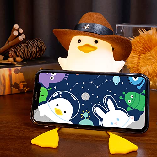 Hinittey Duck Night Light, Cute Benson Ducks Lamp, Funny Nursery Silicone Goose Nightlight with Dimmer & Timer for Room Decor, Weird Gifts for Kids, Baby, Girls,Boys, Women, Children,Teen-Cowboy Duck