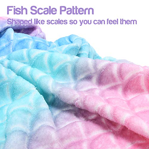 Catalonia Kids Mermaid Tail Blanket, Super Soft Plush Flannel Sleeping Snuggle Blanket for Girls, Rainbow Ombre, Birthday Gift for Daughter