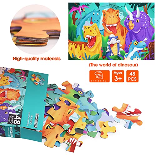 Jumbo Floor Puzzle for Kids Dinosaur Jigsaw Large Puzzles 48 Piece Ages 3-6 for Toddler Children Learning Preschool Educational Intellectual Development Toys 4-8 Years Old Easter Gift for Boy and Girl