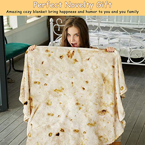 SeaRoomy Burritos Tortilla Blanket, Tortilla Wrap Blanket, Novelty Funny Tortilla Round Blanket Giant Tortilla Round Soft Blanket (Beige, 47 inches)