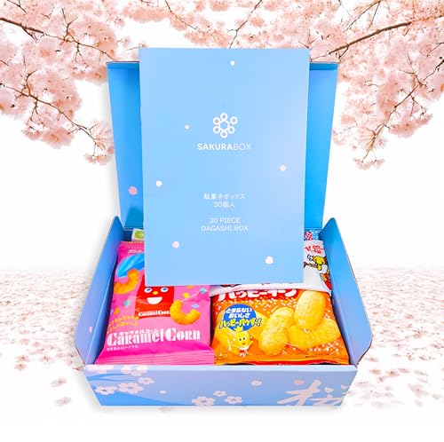 Sakura Box Japanese Snacks & Candy 30 Piece Dagashi Set Gift (Box)