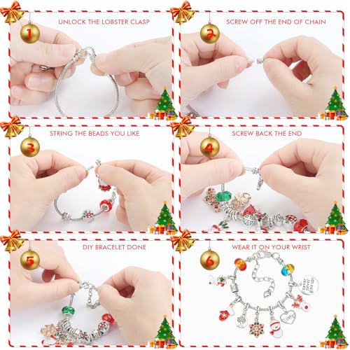 24PCS Christmas Advent Calendar 2024 Girls Bracelet Christmas Countdown Calendar DIY Bracelets Ornament Christmas Vacation Advent Calendar Christmas Gift Set for Girls Boys Kids Women