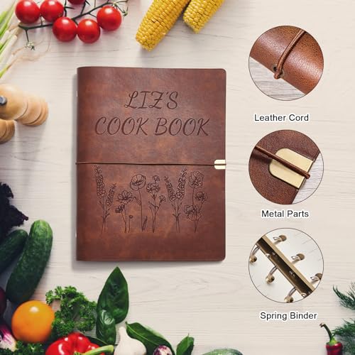 Handmade Leather Recipe Book, Personalized Engraving Name Journal Notebook, Custom Family Cookbooks, Anniversary|Birthday|Thanksgiving|Christmas|Mother's Day Gift for Wife, Mom, Dad, Grandma, Sister